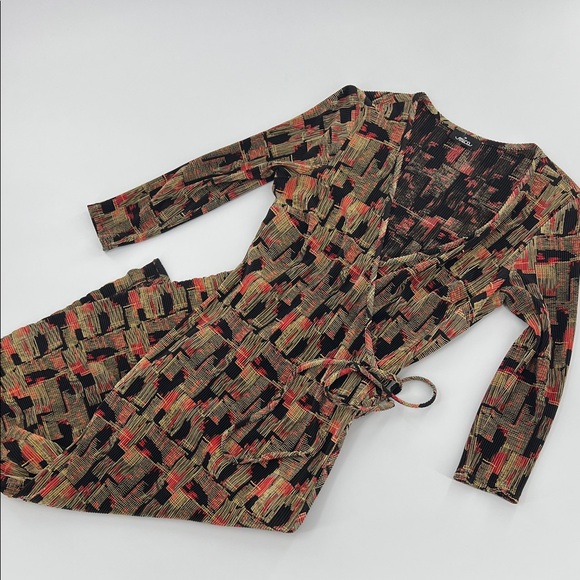Vintage Dresses & Skirts - Vintage Mica Multicolor Long Sleeve true Wrap Dress geometric stretch retro